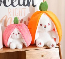 18/25cm Creative Funny Doll Carrot Rabbit Plush Toy Stuffed Soft Bunny Hiding in Strawberry Bag Toys for Kids Birthday Gift