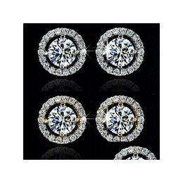 Luxury Female Crystal White Zircon Stud Earring Simple Gold Colour Round Vintage Wedding Earrings For Dhgarden Otxnc