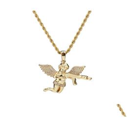 Pendant Necklaces Top Quality Jewelry Zircon Gold Sier Cute Angel Baby Carry Gun Stuff Pendant Necklace Rope Chain For Men Women655511 Dhym9