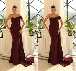 Elegant Dark Red Mermaid Evening Dresses Long For Women One Shoulder Satin Evening Pageant Gowns Special Occassion Birthday Celebrity Party Dress Formal Wear