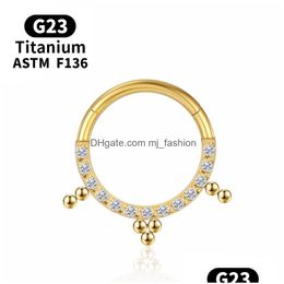 Nose Rings & Studs Piercing Nose Ring Cartilage Tragus Daith Helix Titanium Earrings Y Zircon G23 Septum Labret Industrial Jewelry Bod Dheb8