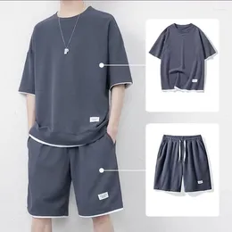 Men's Tracksuits Sets Men Summer O-neck T-shirts Shorts Male Cosy Knee Length Streetwear Teens Ulzzang College Fashion All-match Handsome