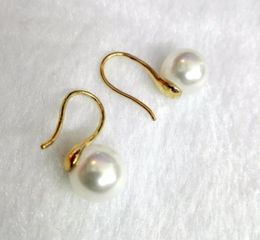 Dangle Earrings Women Jewellery Earring 10mm 12mm 14mm White Round Ball Natural Shell Pearl Hook Gold Colours