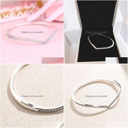 Bangle Cz Diamond Sparkling Wishbone Bangle Bracelet Set Real Sterling Sier Women Wedding Jewellery With Original Box For P Girlfriend G Dh9Po