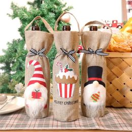 Christmas New Year Party Champagne Red Wine Drawstring Linen Wine Bottle Packaging Bags Decor Gift Supplies 1011