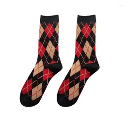 Women Socks 1 Pair For Retro Plaid Style Thickened Warm Middle Tube Kawaii Cute Girls Lady Soft Comfortable Fashion Casual