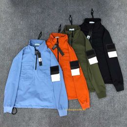 Designer Stones Island Mens brand topstoney quality jackets fashion Washed half zipper tooling casual embroidered badge jacket TOP Quality