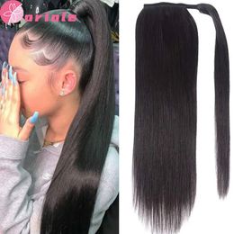 Lace Wigs Straight tail 8 To 32 Inches Machine Made Magic Wrap Around Clip In tail Black Remy Brazilian Human Hair 231012