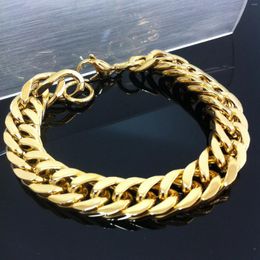 Link Bracelets 8/10/12/15/17mm Gold Tone Double Cuban Curb Rombo Mens Chain Boys 316L Stainless Steel Bracelet Jewellery