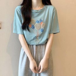 Women's T Shirts J015 Cartoon Short-sleeved T-shirt Summer Loose Round Neck With A Small Design Sense Of The Shoulder Base