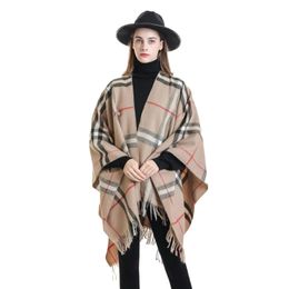 Shawls Lady Classic Plaid Shawl External Cloak Spring Autumn Blanket Warm Tassel Tassels Soft Large 231012