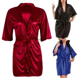 Women's Sleepwear Silk Lace Dress Women's Sleepwear Mini Robe Half Sleeve Lace Bathrobe Sexy Lingerie Night Gown Thongs Nightdress Pyjamas YQ231012