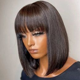 Synthetic Wigs Short Straight Hair Bob Wigs Brazilian Human Hair Wig With Bangs Remy Full Machine Made Wig for Women Non Lace Glueless Bob Wig 231012