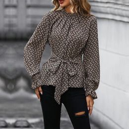 Women's Blouses Long Sleeved Slim Fitting Leopard Print Shirt For Women