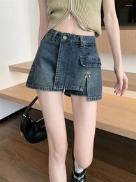 Women's Shorts Retro Blue Irregular Denim Summer Korean Spicy Girl High Waist Wide Leg Pants Pantalones Cortos De Mujer