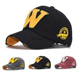 Ball Caps 2023 New W Letter Embroideried Baseball Cap Hat Gorra Hombre Vintage Washed Cotton Dad Hats for Women Men Bone Feminino B2504 YQ231012
