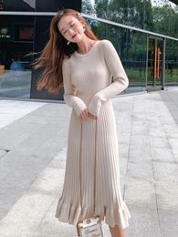 Casual Dresses Fashion Autumn Winter Knitted Long Dress Women Ladies Clothing Sweater Inner-Match O-Neck Slim Midi Mujer Stretchy Robe