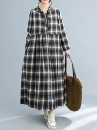 Women's Trench Coats Cotton Linen Oversized Hooded Vintage Plaid Casual Loose Long Autumn Spring Coat For Women 2023 Clothes Outerwear