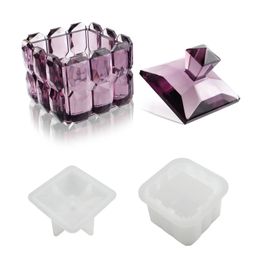 Jewellery Boxes DIY Crystal Epoxy Resin Mould Cut Surface Paste Cube Storage Box Jar Mirror Silicone Mould 231011