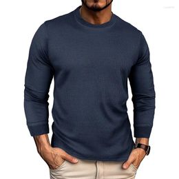 Men's T Shirts Pullover Blank Sweatshirts Loose Round Neck Long Sleeve Waffle Basic T-shirt