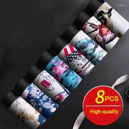 Underpants 8PCS Sexy Men Underwear Man Boxer Summer Ice Silk Men's Panties Bxoers Male Shorts Under Wear Plus Size 5XL 6XL 7XL