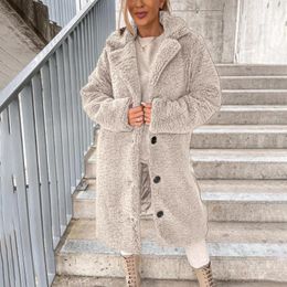 Women's Jackets Fluffy Long Sleeve Lapel H Top Grow Size Autumn Winter Warm Coat