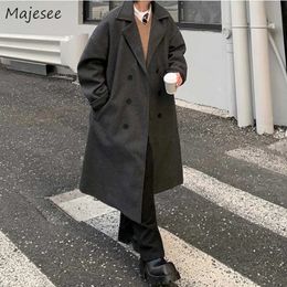 Men's Wool Blends Casual Men Loose Pure Colour Korean Simple Chic ly Fashion Long Coats High Street Outwear Allmatch Vintage Pocket Ins 231011