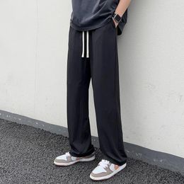 Men's Pants Ice Silk Summer Sweatpants Baggy Joggers Pockets Wide Leg Loose Casual Trousers Male Straight Long Track Drawstring