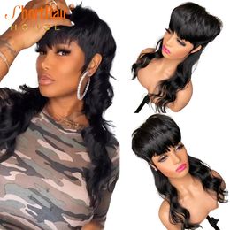 Synthetic Wigs Pixie Cut Human Hair Wigs For Women Wavy Wave Human Hair Wigs With Full Bangs Machine Made Wigs Brazilian 150nsity Glueless 231012