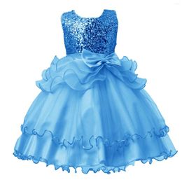 Girl Dresses 2023 Spring Children Dress Sequins Princess Bow Wedding Flower Birthday For Girls 3 4 5 7 9 11 13 Years Old