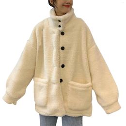 Women's Jackets Winter Fleece Fluffy Jacket Women Harajuku Solid Thick Warm Fuzzy Plush Zipper Reversible Parka Coat Outwear Hoodies