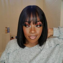 Synthetic Wigs Human Hair Wigs Bob Wigs with Bangs Short Straight Hair Wigs 100% Brazilian Remy Human Hair None Lace Front Wigs Glueless Wigs 231012