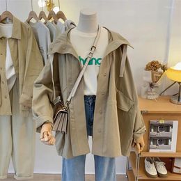 Women's Trench Coats Korean Short Jackets 2023 Fashion Spring Autumn Casual Loose Solid Color Streetwear Coat Female Windbreaker Outwear