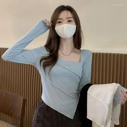 Women's T Shirts Woman's Tshirts Spring/summer Render Unlined Irregular Neck Long Sleeve Ladies Tops T-shirt Drop HJT523