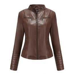 Women's Leather Faux Jacket Women 2023 Fashion Coat Spring Autumn Clothing European American Size Clothes Brown Red Black Apricot Coffee 231011