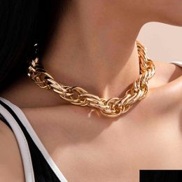 Punk Miami Choker Necklace Chain Collar Statement Hip Hop Big Chunky Aluminum Gold Color Thick Chains Necklaces Women Jewelry Dhgarden Otrdk