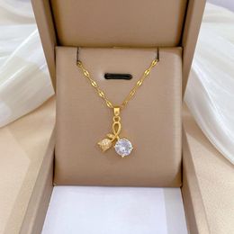 Chains Fashion Heart Rose Pendant Necklace For Women Vintage Classic Simple Gold Colour Cubic Zirconia Chain On Neck Trendy Jewellery