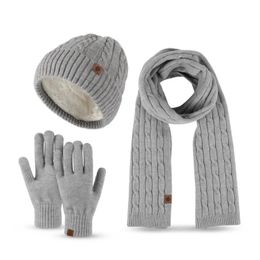 Scarves Hat Scarf And Glove Set For Women Winter Warm Soft Knitted Pompom Beanie Female Casual Solid Cashmere Scarf Suit Outdoor Skullis 231012