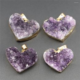 Pendant Necklaces Fashion Natural Stone Heart Exquisite Reiki Amethyst Unisex Jewelry Asccessories Making 4pieces Wholesale
