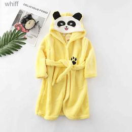 Towels Robes New Autumn Winter Kids Hooded Bathrobe Baby Bath Robes Boys Girls Cartoon Rabbit Panda Flannel Pyjamas Long Sleeve Towel RobeL231124