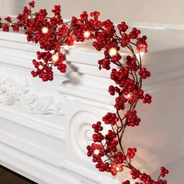 Christmas Decorations 5.9ft180cm Red Berry Christmas Garland Optional lighting Gold Silver Berry Artificial Garland Christmas Decoration for Year 231012