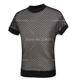 Whole- sNew Fashion Sexy Men's Black Fishnet TopsTransparent Mens T-shirts Net Mesh Gay See-Thru Funny Shirt Undersh215Y