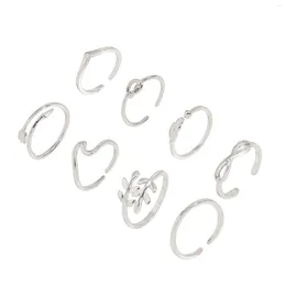Cluster Rings 8PCS Silver Retro Leaf Open Ring Color Retention Simple Accessory For Friends Family Coworkers FS99
