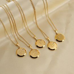 Pendant Necklaces Classic Gold Colour 26 Initial A-Z Letter Necklace Stainless Steel Alphabet Round Name Jewellery For Women 2023