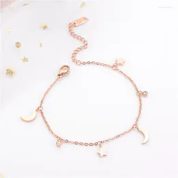 Link Bracelets Korean Style Fashion Moon Star Pendant For Women Elegant Adjustable Stainless Steel Charm Bracelet Jewellery