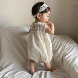 Rompers 2023 Summer Fashion Lace Flower Woven Cotton Girl's One Piece Clothes Princess Climbing Baby