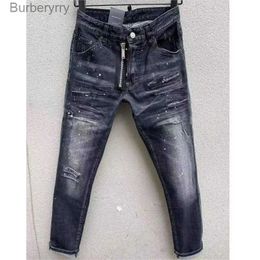 Men's Jeans Men's Trendy Letter Printing Style High Street Moto Biker Slim Jeans Casual Hole Spray Paint Denim Pants 878#L231011