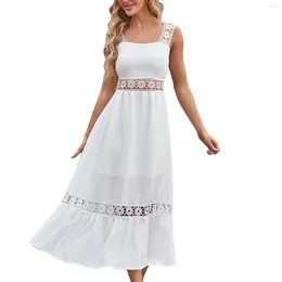 Casual Dresses White Boho Summer Long Maxi Elegant Party Dress For Women Sexy Crochet Lace Straps Beach Holiday Outfits Sundress Robe