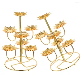 Candle Holders 2 Pcs Lotus Shaped Candleholder Lamp Base Candlestick Decor Decorative Metal For Decoration