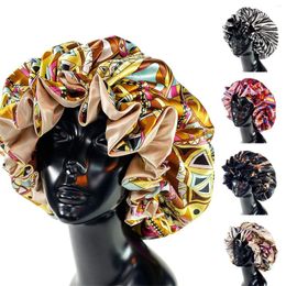 Berets Women African Floral Print Satin Night Sleep Bonnet Hat Hair Care Cap Head Wrap Large Wear Ladies Headwrap